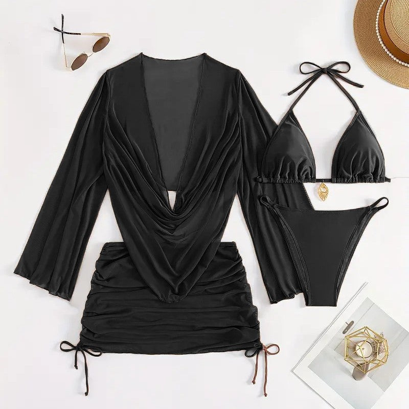 Damen Bikini-Set mit raffinierter Wickelbluse und halbtransparentem Rock Echo Archiv