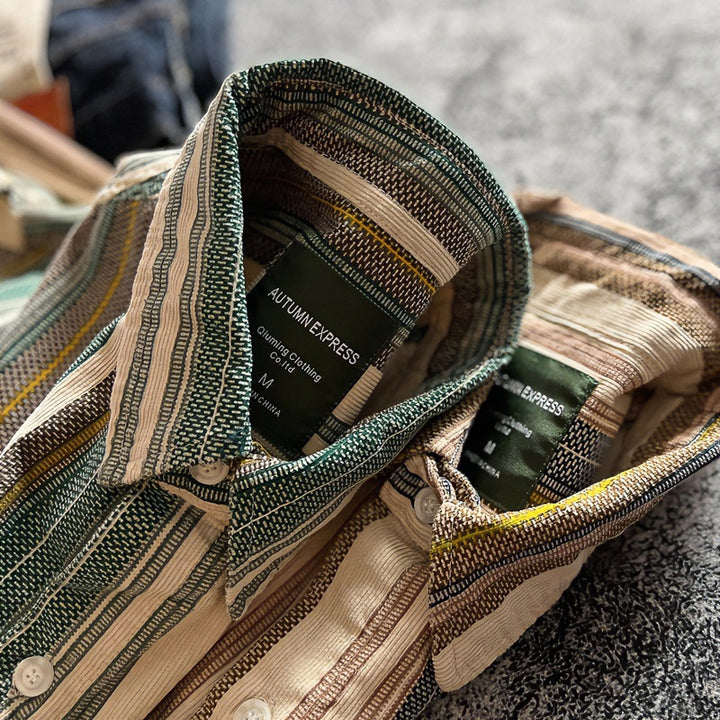 Unisex Oversized gestreiftes Baumwollmix-Hemd mit Brusttasche und entspanntem Schnitt Echoarchiv