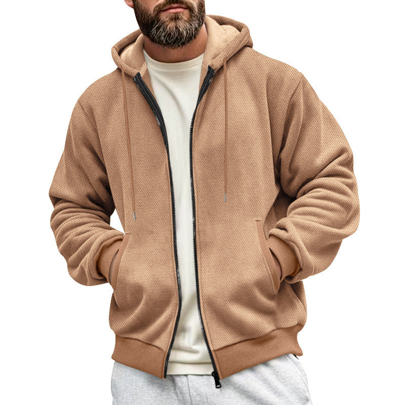 Herren Strukturiertes Kapuzen-Sweatshirt mit Vollzip, Seitentaschen und Rippbündchen Echoarchiv