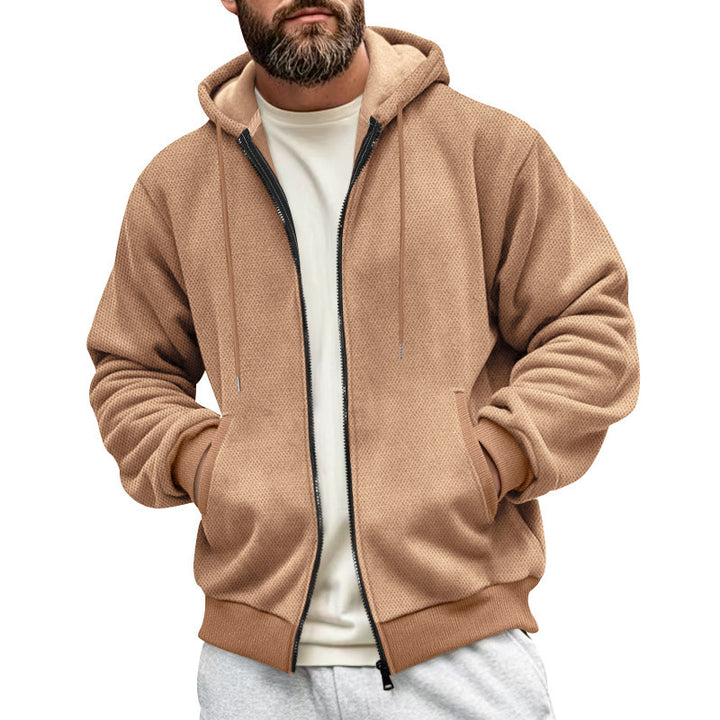 Herren Strukturiertes Kapuzen-Sweatshirt mit Vollzip, Seitentaschen und Rippbündchen Echoarchiv
