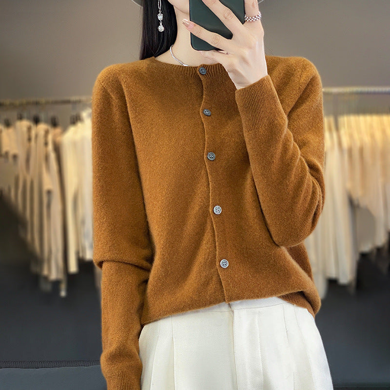 Damen Leichter Feinstrick-Cardigan mit Kaschmir‑Optik, Rundhalsausschnitt und verdeckter Knopfleiste Echoarchiv