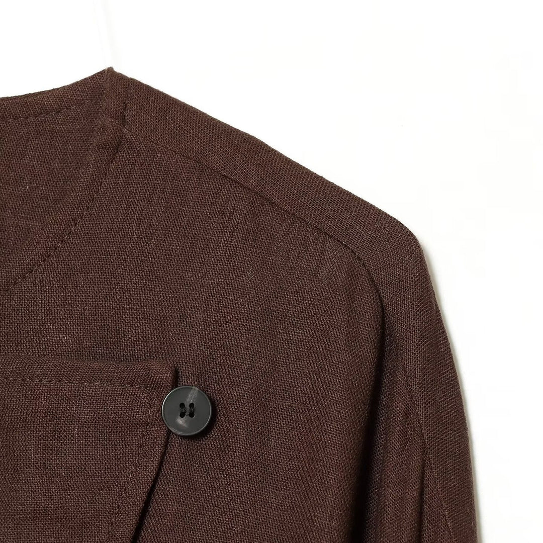 Damen Asymmetrische Leinenbluse mit diagonalem Knopfverschluss Echo Archiv
