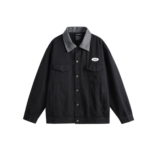 Unisex Oversize Canvas-Hemdjacke mit kontrastierendem Kunstlederkragen Echoarchiv