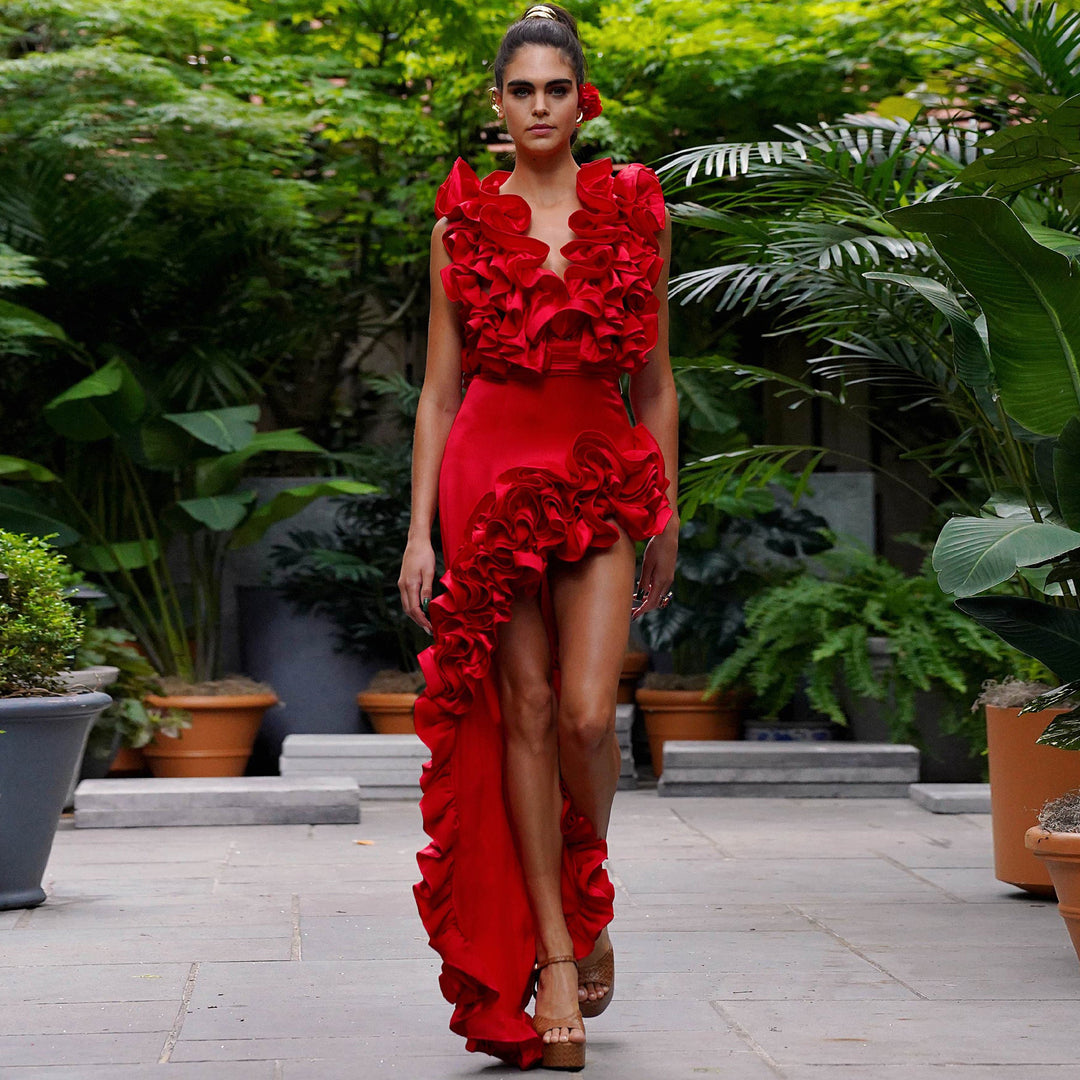 Damen Eleganter Badeanzug mit Rüschen und weitem Hosen-Design Echo Archiv