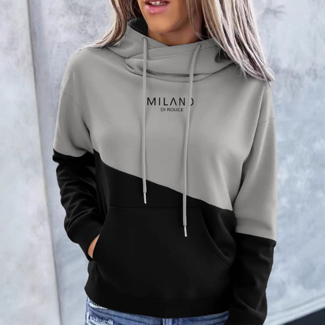 Damen Colorblock Kapuzenpullover mit Schlauchkragen, Kängurutasche und Drop-Shoulder Echoarchiv