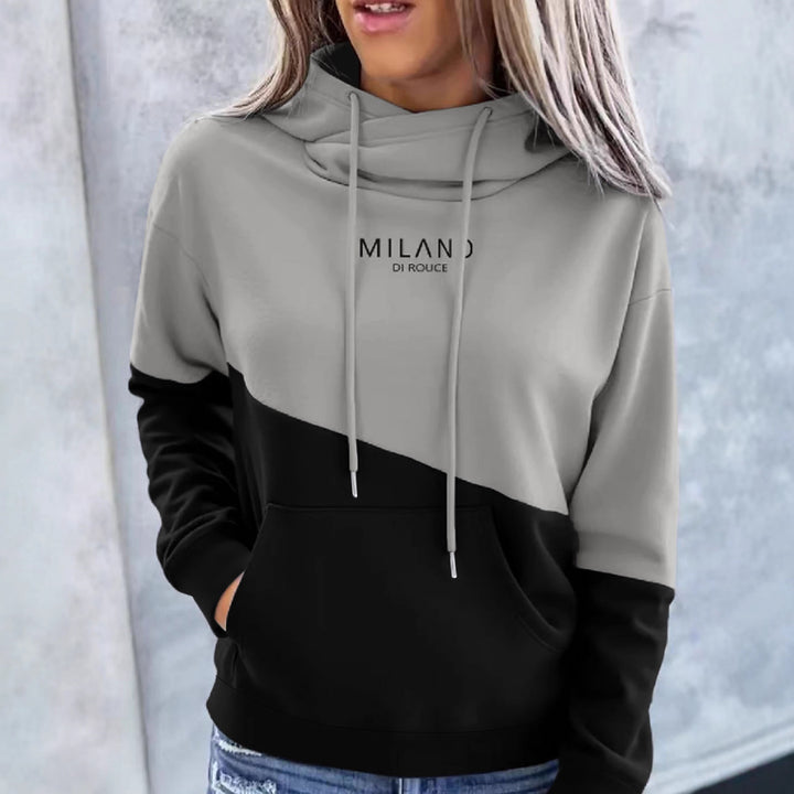 Damen Colorblock Kapuzenpullover mit Schlauchkragen, Kängurutasche und Drop-Shoulder Echoarchiv
