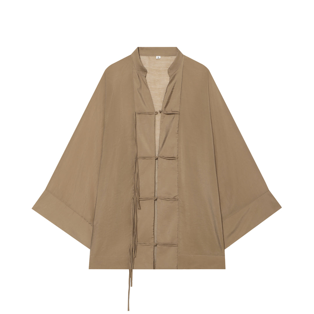 Damen Kimono-Capejacke mit Chinaknopfverschluss und langen Quasten Echo Archiv