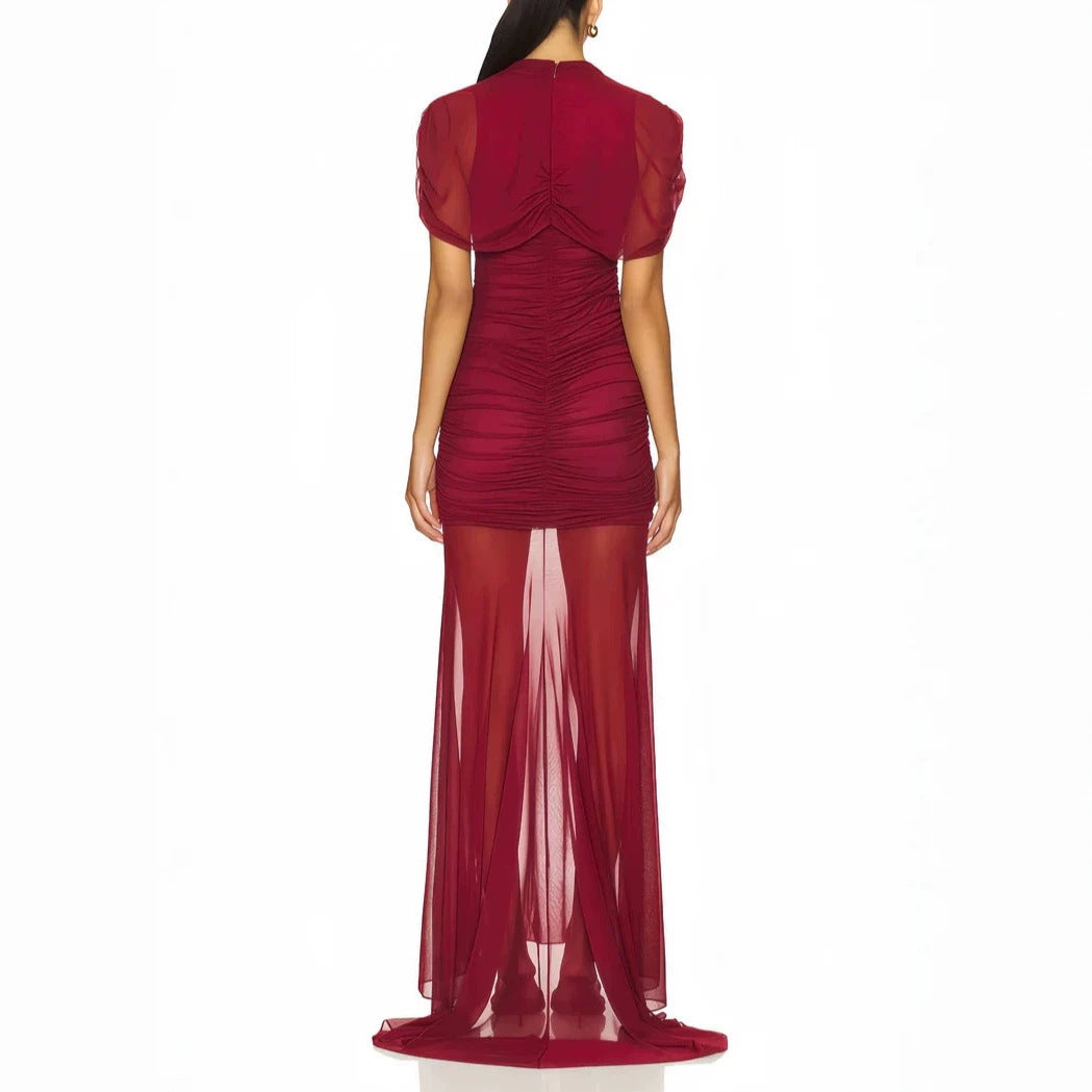 Damen Elegantes Cocktailkleid mit gerafftem Design und transparenter Schicht Echo Archiv