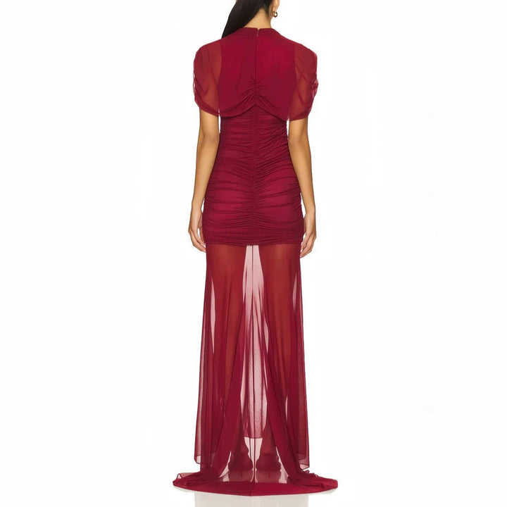 Damen Elegantes Cocktailkleid mit gerafftem Design und transparenter Schicht Echo Archiv