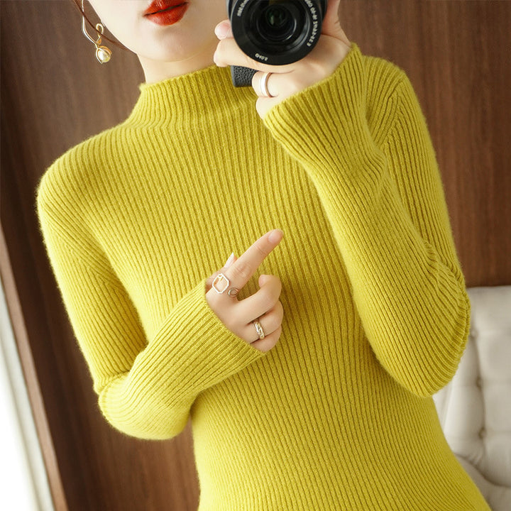 Damen Körperbetonter Rippenstrick-Rollkragenpullover mit Stretch-Effekt Echoarchiv