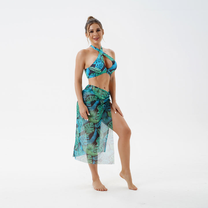Damen Bikini-Set mit raffiniertem Wickelrock und tropischem Design Echo Archiv