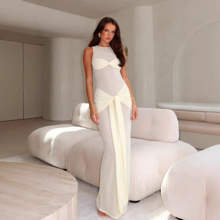 Damen Elegantes Maxikleid mit raffiniertem Wickel-Design und Transparenten Einsätzen Echo Archiv
