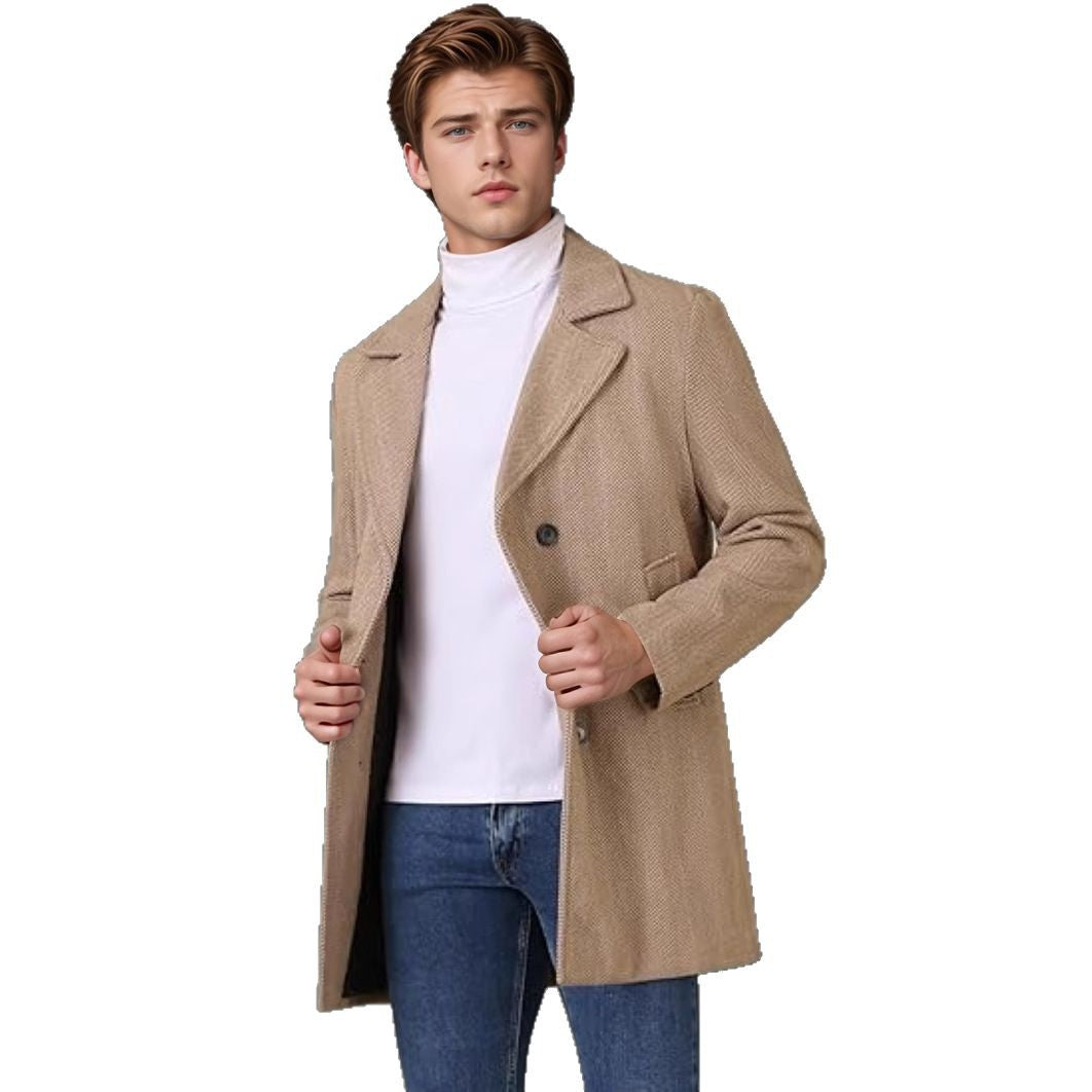 Herren eleganter Doppelreiher-Mantel mit strukturiertem Herringbone-Muster Echoarchiv