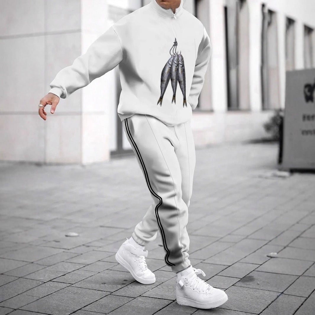 Herren Sportliches Sweatshirt mit modernem Zipper und grafischem Muster Echoarchiv
