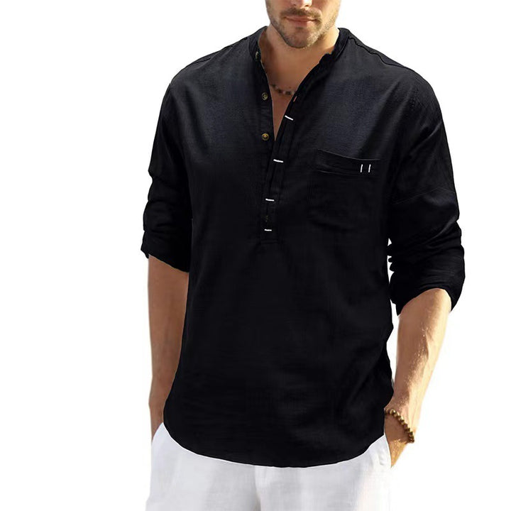 Herren Leichtes Langarmshirt mit Knopfleiste Echoarchiv