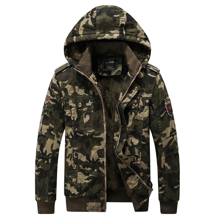 Herren Kapuzen-Camouflage-Fieldjacke mit Teddyfutter, Mehrfach-Taschen und Rippbündchen Echoarchiv
