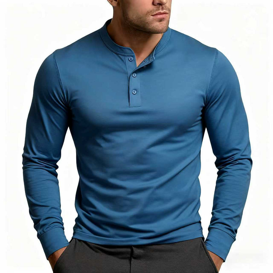 Herren Langarm-Henley-Shirt mit klassischem Knopfdetail und körpernaher Passform Echoarchiv