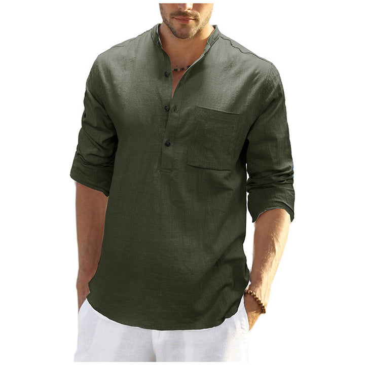 Herren Leinenhemd mit klassischem Henley-Ausschnitt und praktischer Brusttasche Echoarchiv