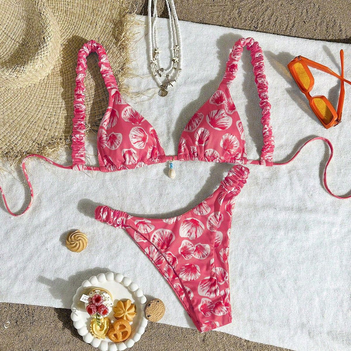 Damen Triangel-Bikini mit fröhlichem Blattmuster Echo Archiv
