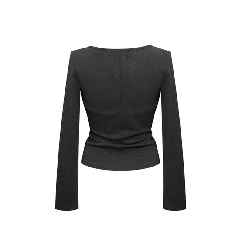 Damen Langarm-Top mit Neckholder, Wickeloptik und figurbetontem Schnitt Echoarchiv