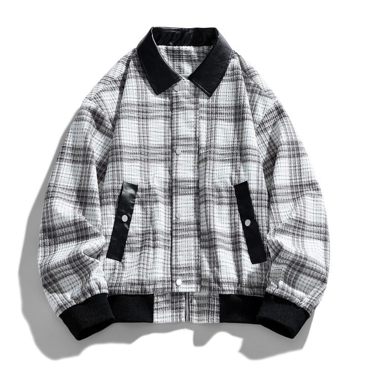 Herren Kariertes Overshirt-Blouson mit kontrastierendem Kunstlederkragen und Rippbündchen Echo Archiv