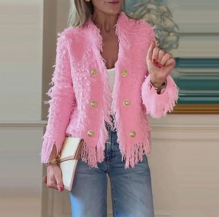 Damen nan fransenbesetzte Kurzjacke mit strukturierter Oberfläche und Zierknopfreihe Echo Archiv