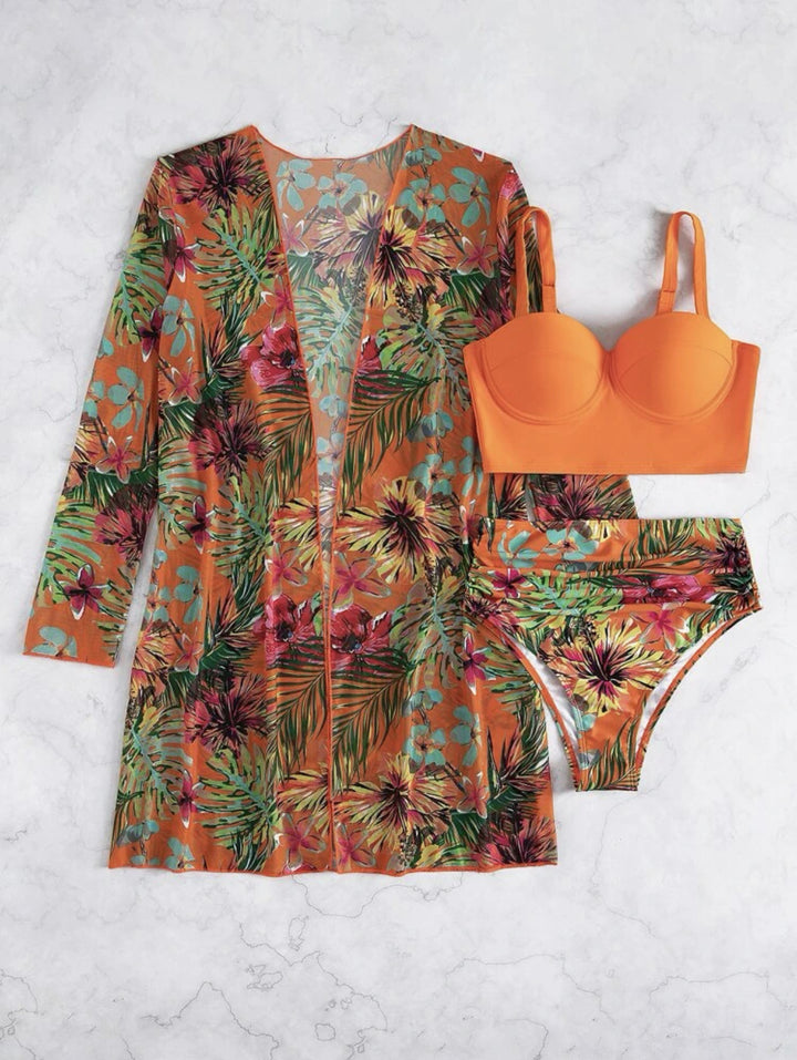 Damen Bikiniset mit floralem Überwurf Echo Archiv