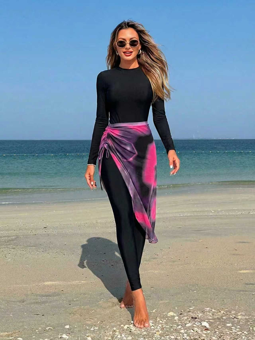 Damen Eleganter langer Badeanzug mit Wickelrock Echo Archiv