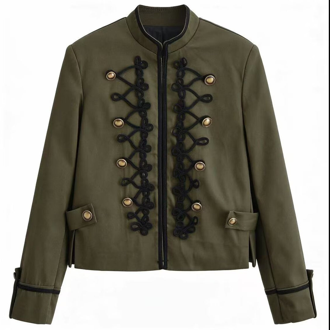 Damen Militärinspirierte Kurzjacke mit Stehkragen, Zierkordeln und Goldknöpfen Echo Archiv