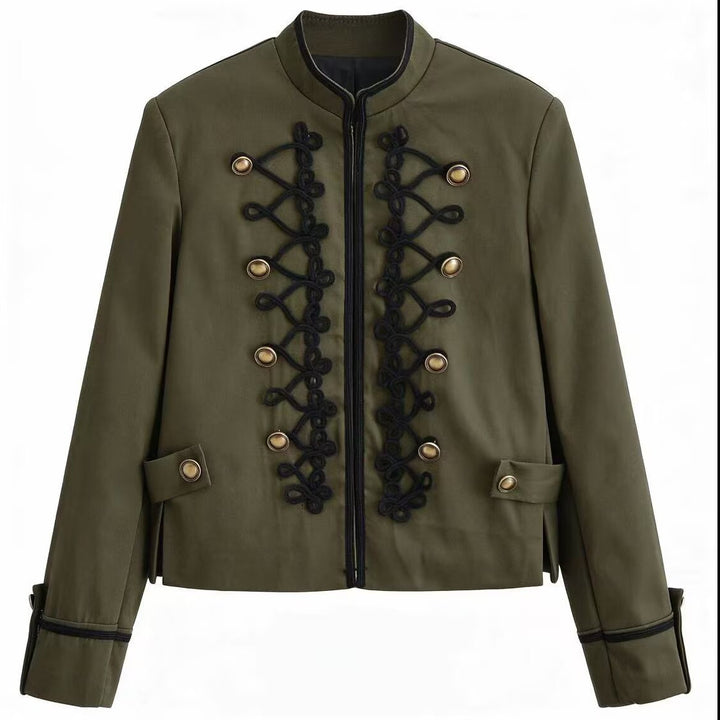 Damen Militärinspirierte Kurzjacke mit Stehkragen, Zierkordeln und Goldknöpfen Echo Archiv