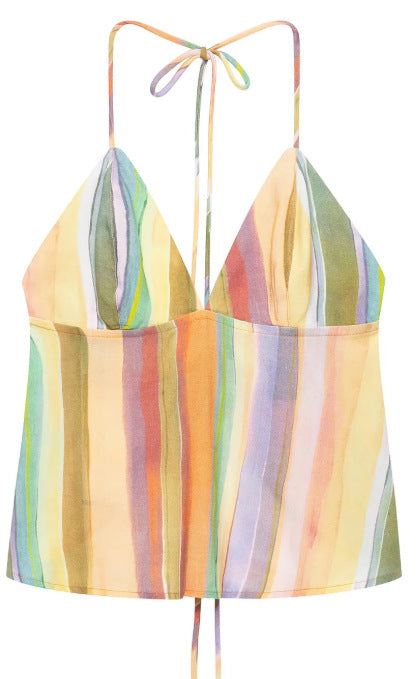 Damen Hochgeschnittene Palazzo‑Hose mit mehrfarbigem Aquarell‑Streifenmuster Echo Archiv