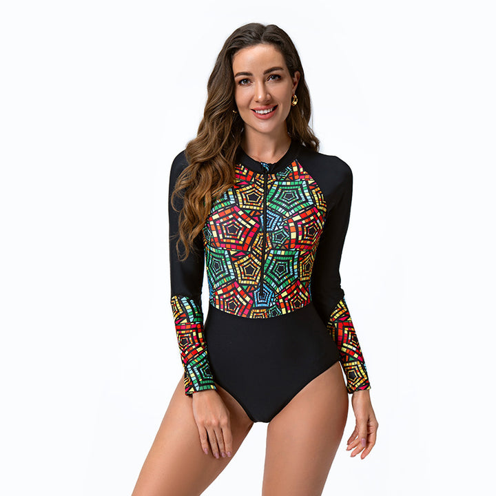 Damen Surfanzug mit langem Arm und stylischem geometrischem Design Echo Archiv