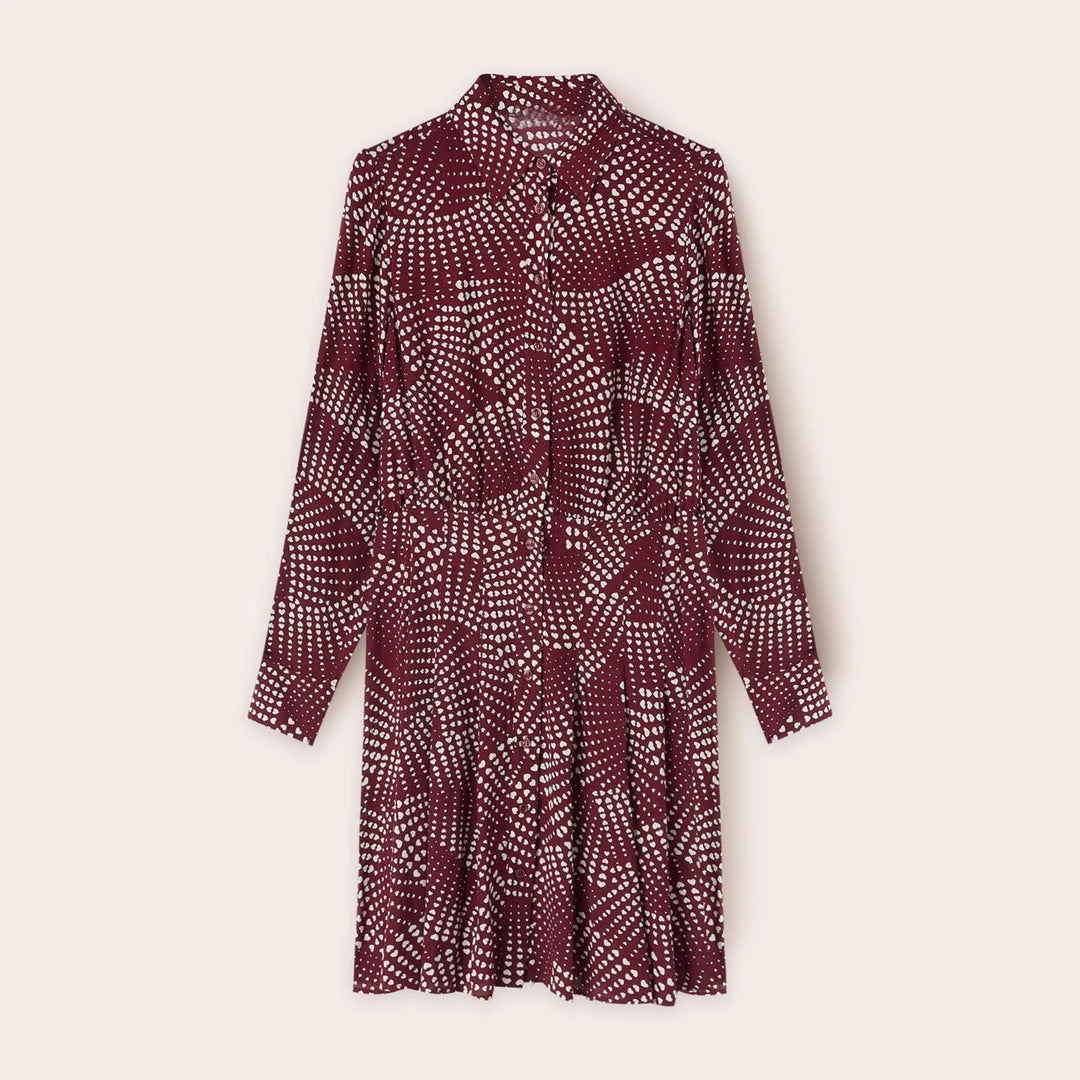 Damen Hemdblusenkleid mit Smockbund, Knopfleiste und Allover‑Print – Avérine