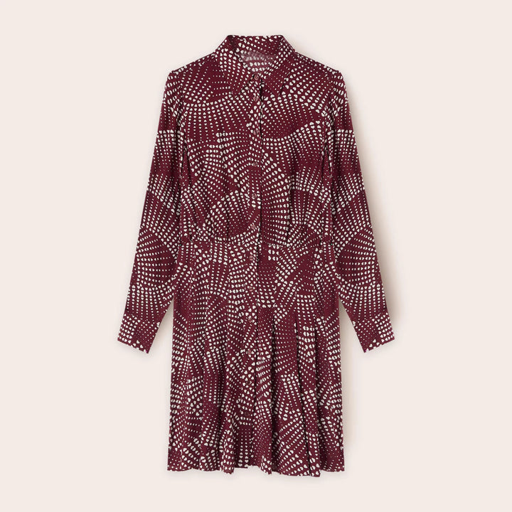 Damen Hemdblusenkleid mit Smockbund, Knopfleiste und Allover‑Print – Avérine