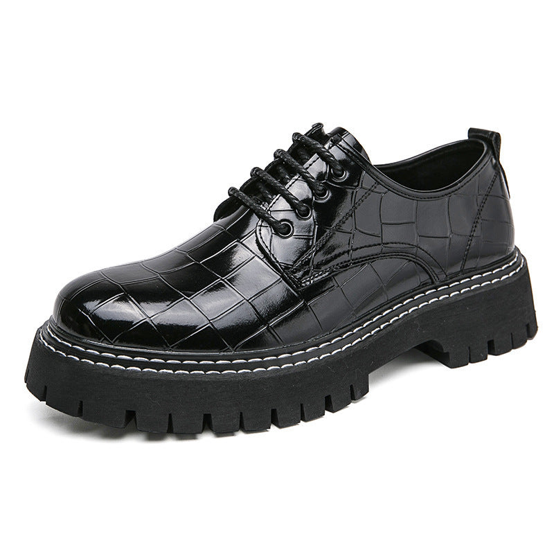 Damen Chunky Derby‑Schnürschuh mit Krokoprägung, lackiertem Kunstleder und profilierter Plateau‑Sohle Echo Archiv