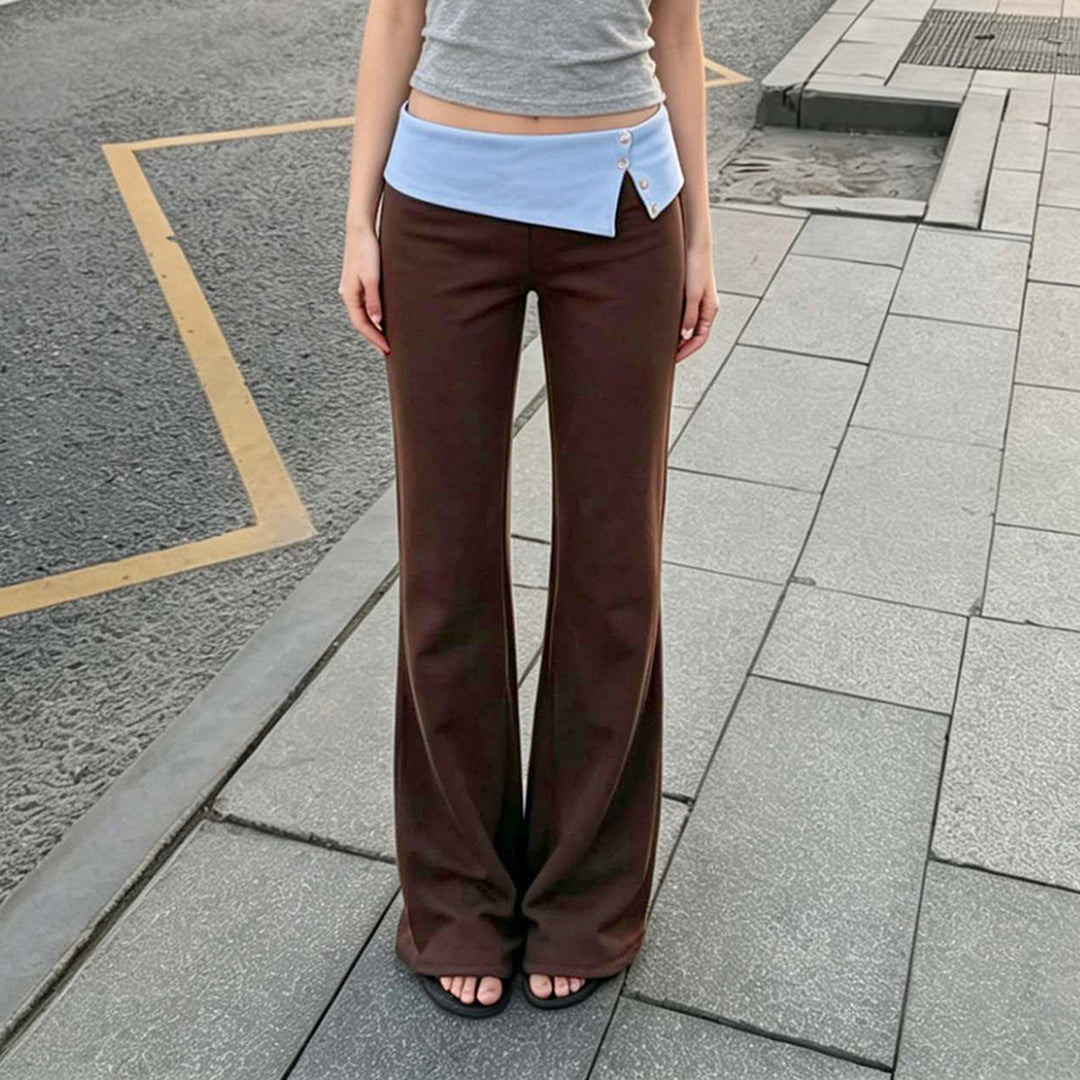 Damen Jersey‑Schlaghose mit asymmetrischem Umschlagbund und Zierknöpfen – Avélisse