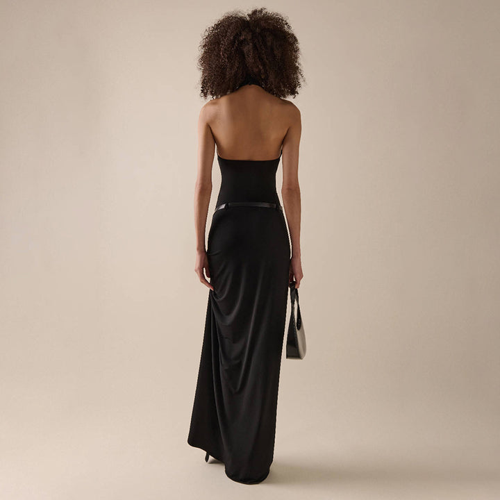 Damen Elegantes Wickelkleid mit hohem Kragen und asymmetrischem Saum Echo Archiv