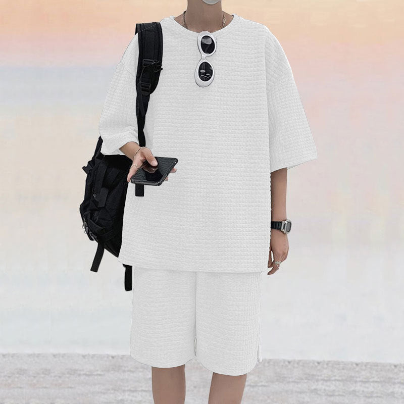 Herren oversized Freizeitsatz mit strukturiertem Oberteil und Shorts Echoarchiv
