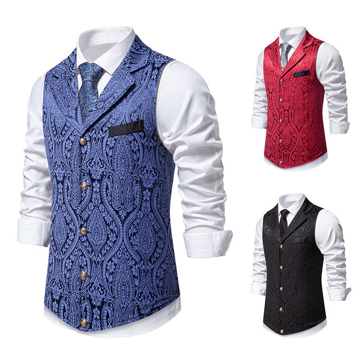 Herren Paisley-Jacquard Weste mit Schalkragen, tailliertem Schnitt und Zierknöpfen Echo Archiv