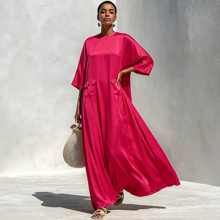 Damen Fließendes Maxikleid mit Oversize‑Kaftan­schnitt und aufgesetzten Pattentaschen Echoarchiv