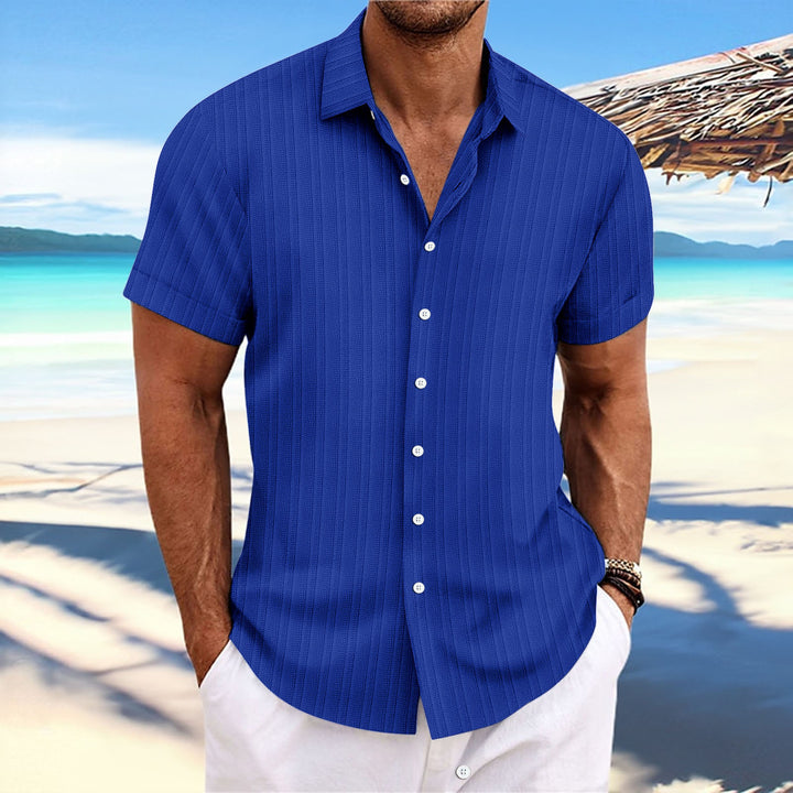 Herren Kurzarm gestreiftes lässiges Button-Up Hemd Echoarchiv