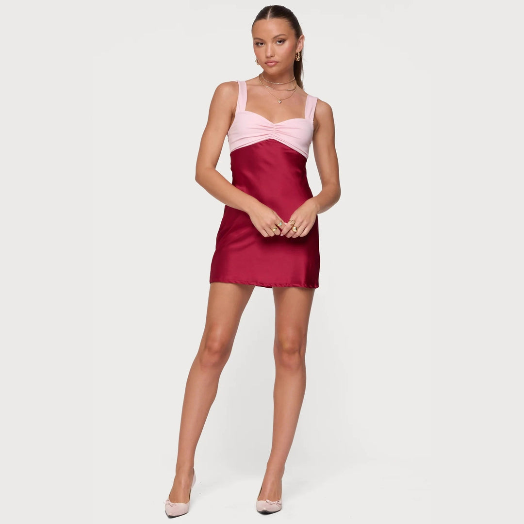 Damen Spitzenkleid mit farblich abgesetztem Oberteil und gerafftem Dekolleté Echo Archiv