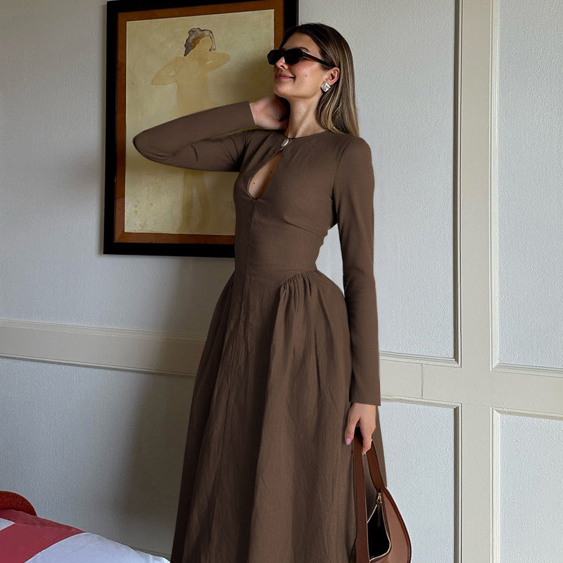 Damen Midikleid mit Tropfen-Ausschnitt, geraffter Taillenpartie und ausgestelltem Rock – Avérine