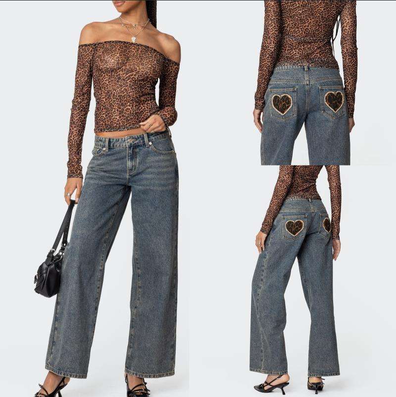 Damen Off-Shoulder Langarmshirt mit Leopardenmuster Echo Archiv