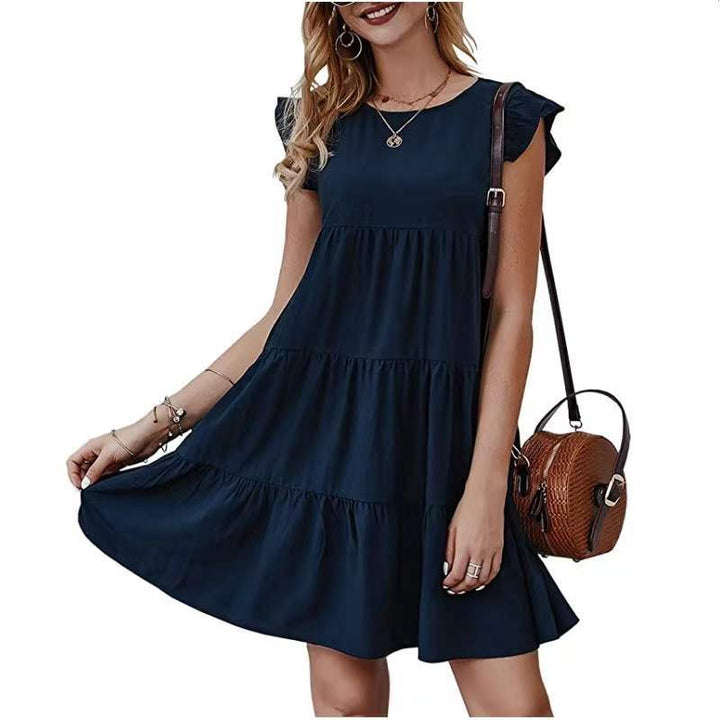 Damen Stufen-Kleid mit Rüschenärmeln und lockerem A‑Linien-Schnitt – Lunéa