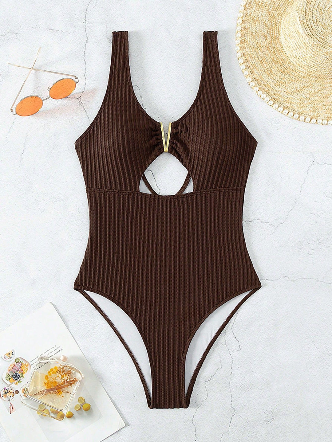 Damen Einteiler Badeanzug mit schickem Cut-Out und dekorativem Gold-Detail Echo Archiv