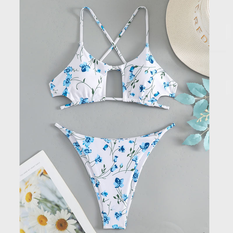 Damen Triangel-Bikini mit versetzten Trägern und floralem Muster Echo Archiv