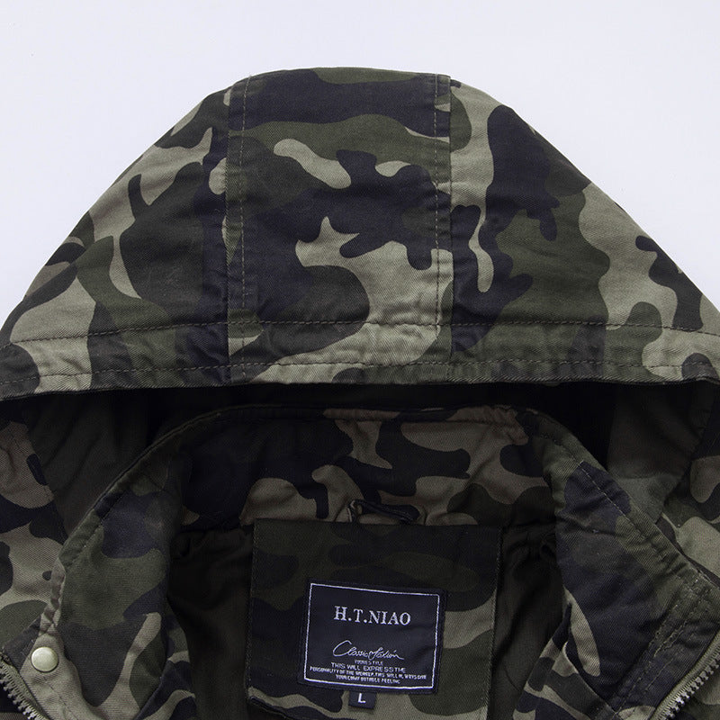 Herren leichte Camouflage Feldjacke mit Kapuze, Kordelzug und Multifunktions‑Taschen – Taviero