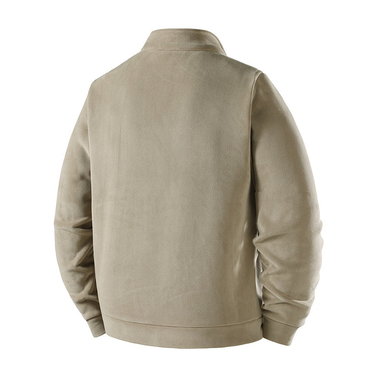 Herren Schlichte Velours-Optik Übergangsjacke mit hochschließendem Stehkragen, verdecktem Zwei-Wege-Reißverschluss & Zip-Taschen Echoarchiv