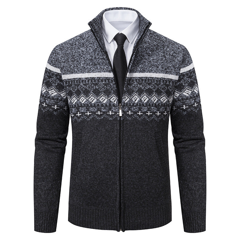 Herren Strickjacke mit Stehkragen und Norweger-Muster Echoarchiv